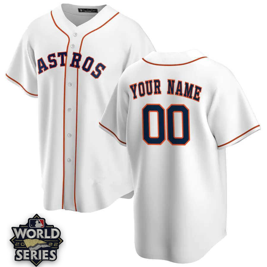 MLB Men Houston Astros Nike White Home with 2022 MLB World Series Patch Replica Custom Jersey->women mlb jersey->Women Jersey